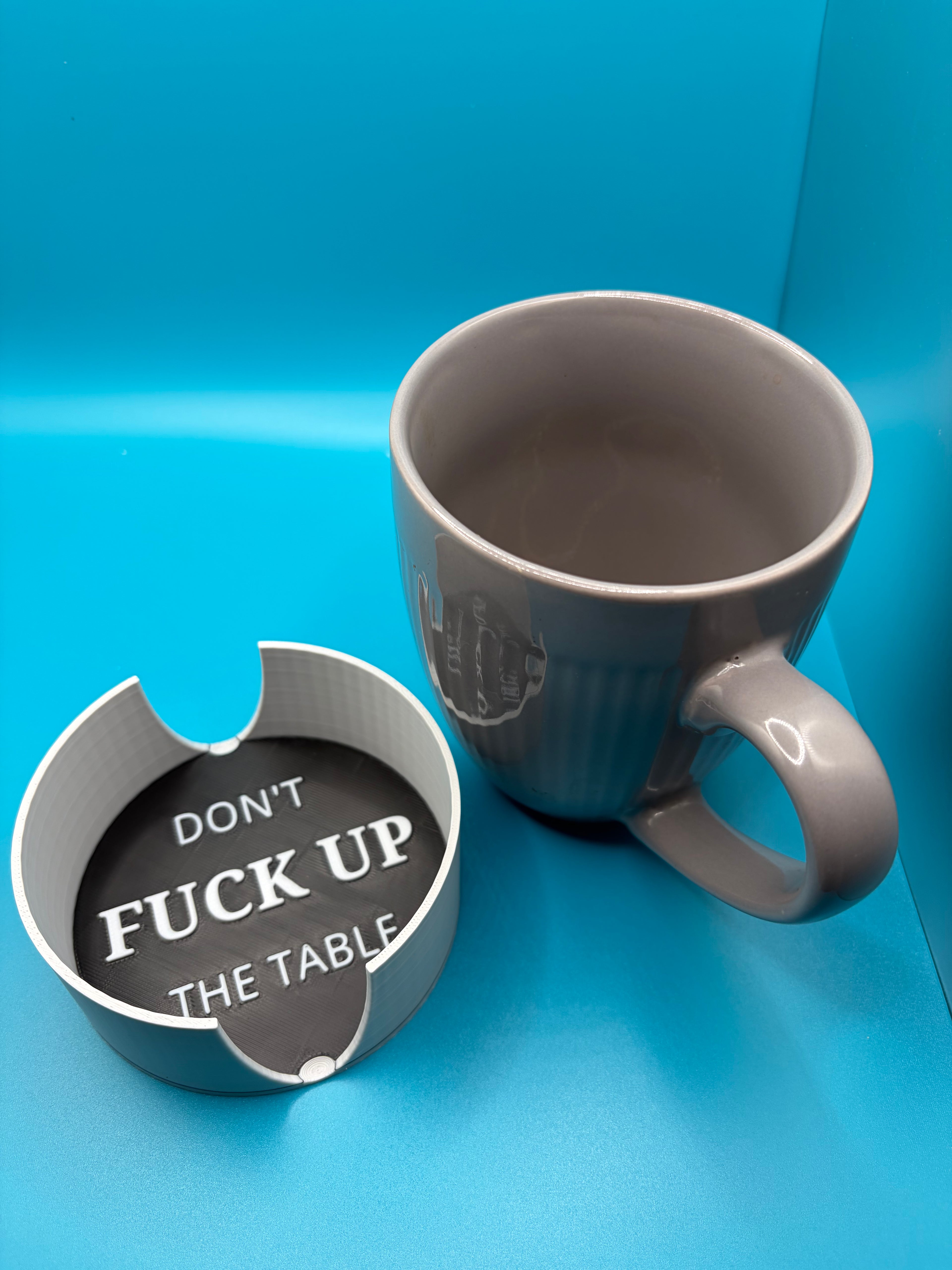3D Printed Mug Coaster Holder With Coasters x 4  - Don't F*ck Up The Table Up image 1