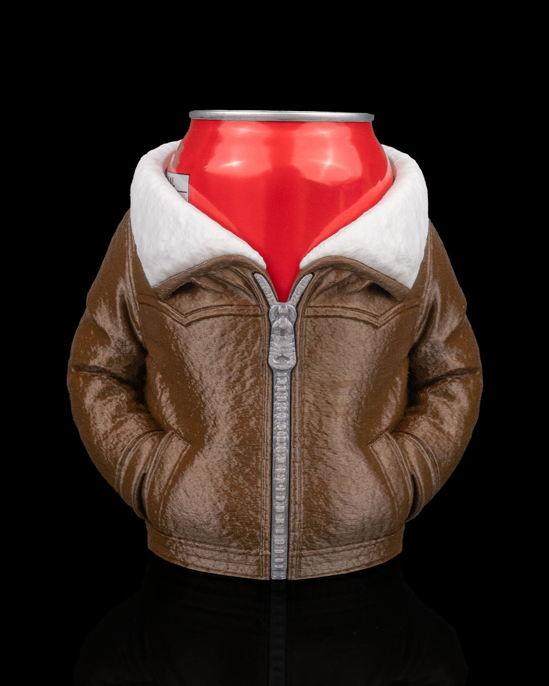 3D Printed Leather Jacket Beer, Pen Can Holder image 0