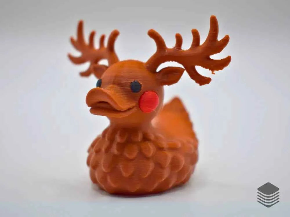 3D Printed Toy Duck Figure Model - Reindeer Duck