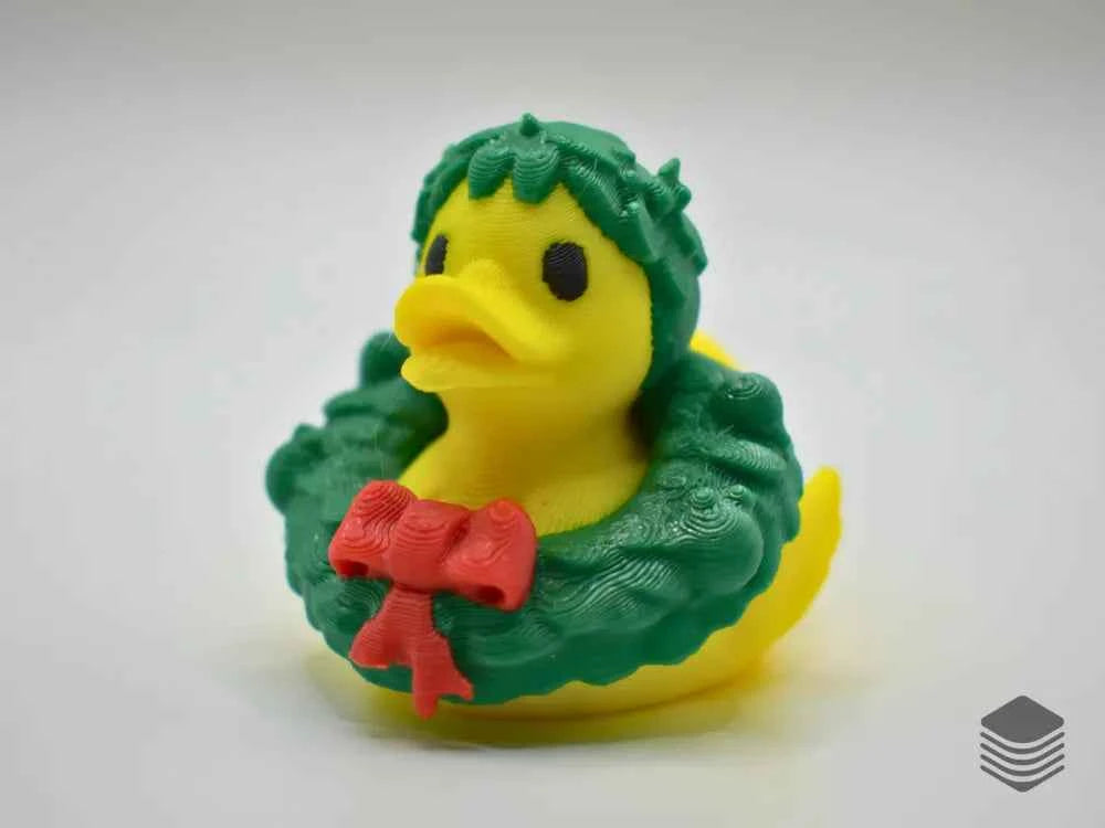 3D Printed Toy Duck Figure Model - Christmas Wreath Duck