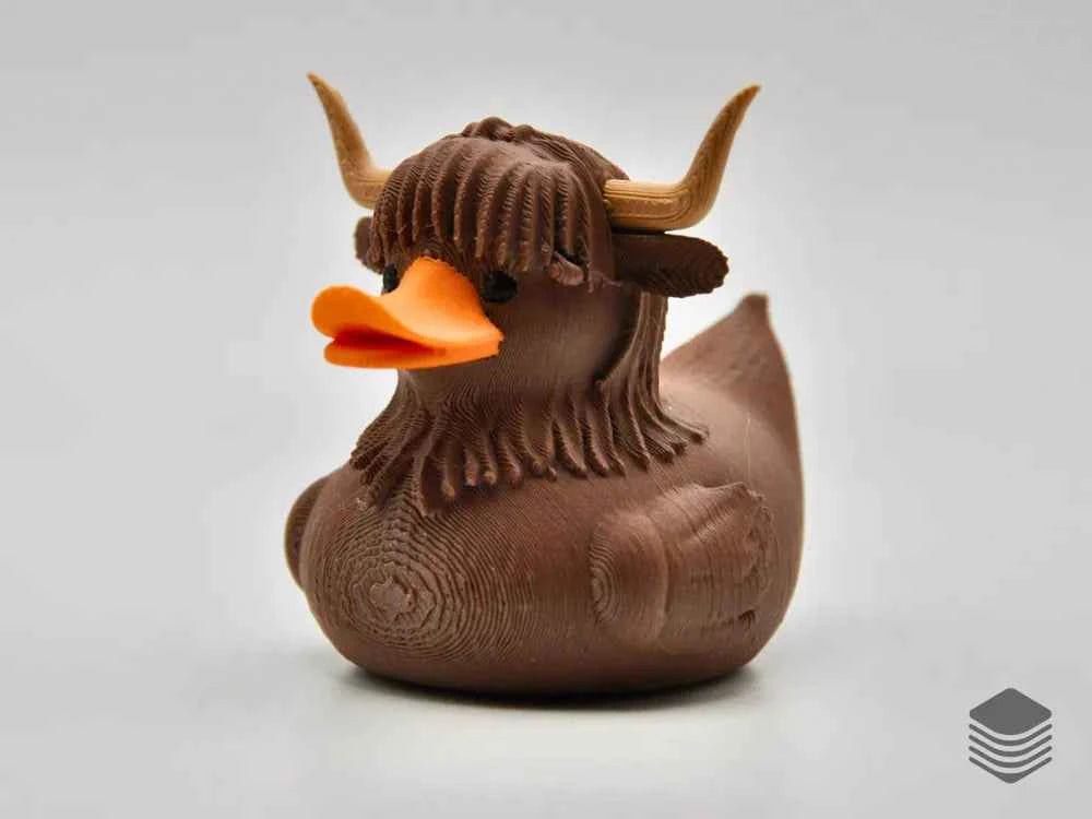 3D Printed Toy Duck Figure Model -Highland Cow Duck