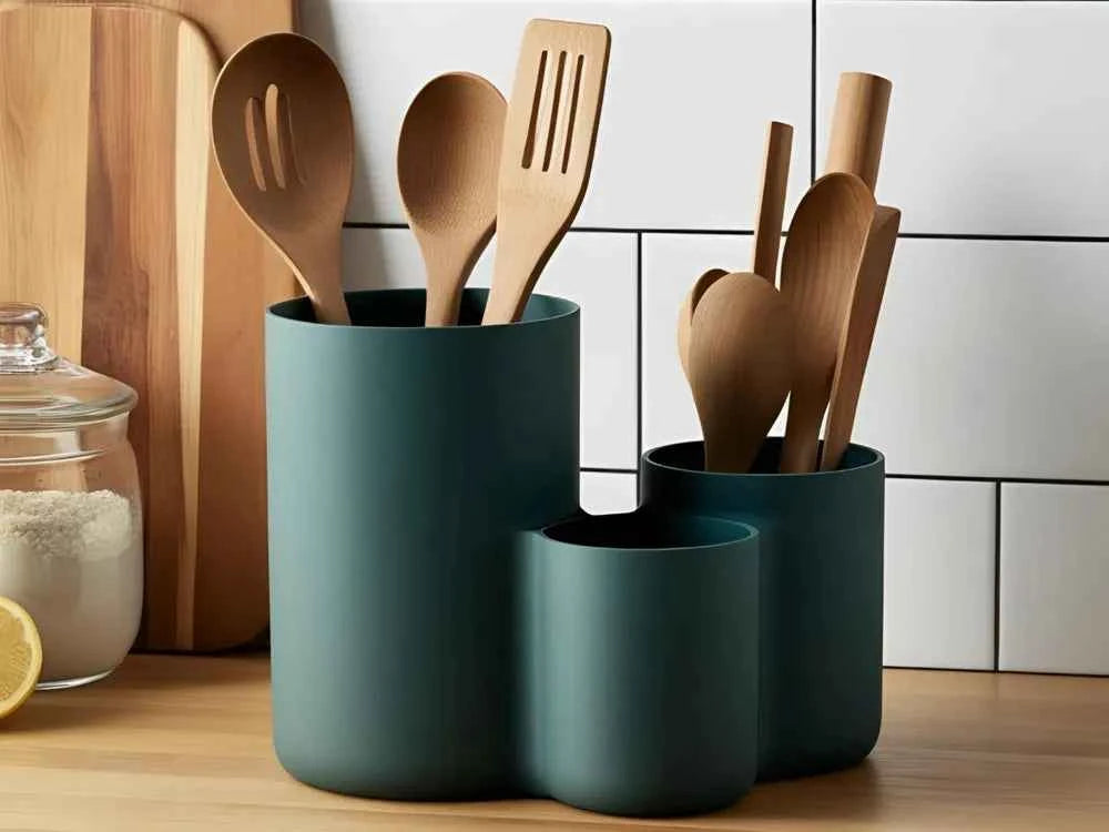3D Printed - Any Colour - Modern kitchen utensil holder with three cups