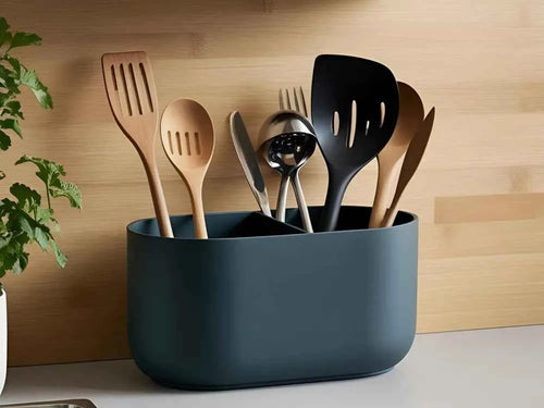 3D Printed - Any Colour - Modern kitchen utensil holder with 2 compartments