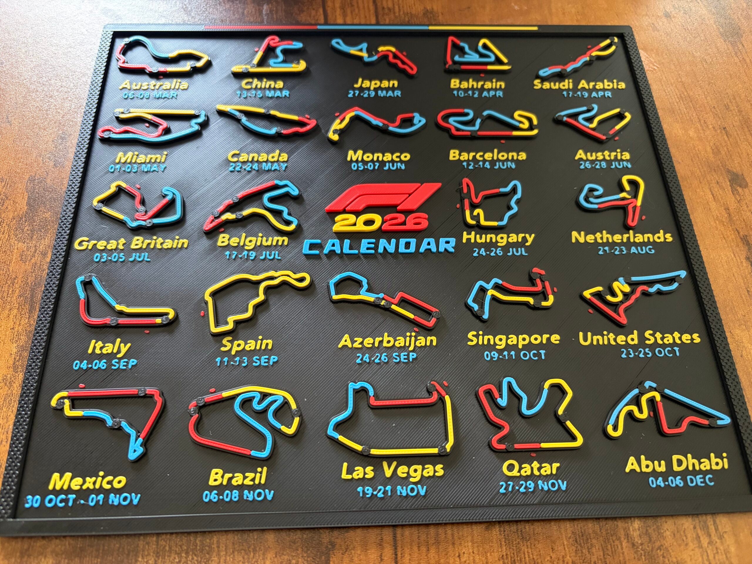 3D Printed F1 Sign Track & Dates 2026 Calendar image 0