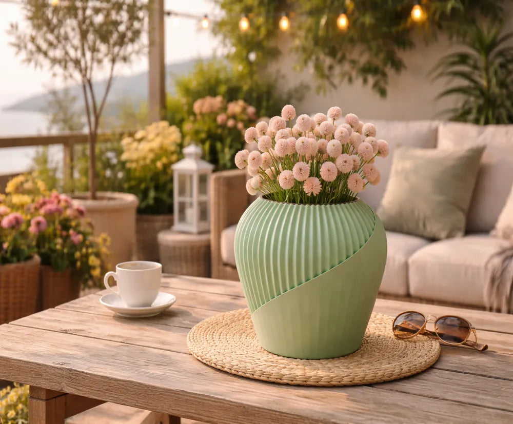 Minimalist Ribbed Vase 3D Printed Decorative for Faux or Dried Flowers image 0