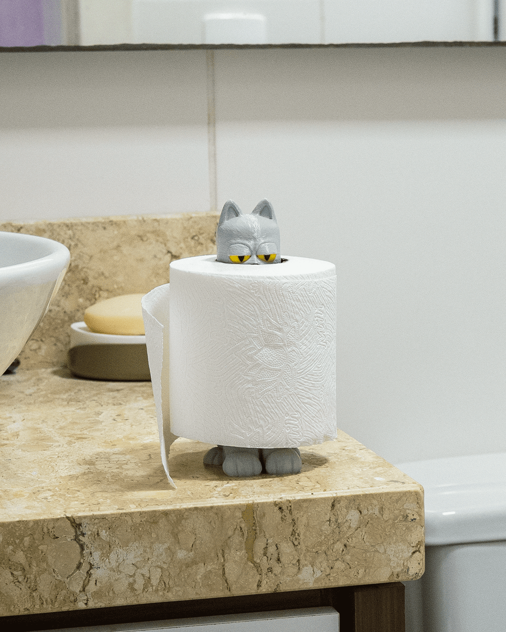 3D Printed Bathroom Toilet Paper Roll Holder - Cat In A Roll