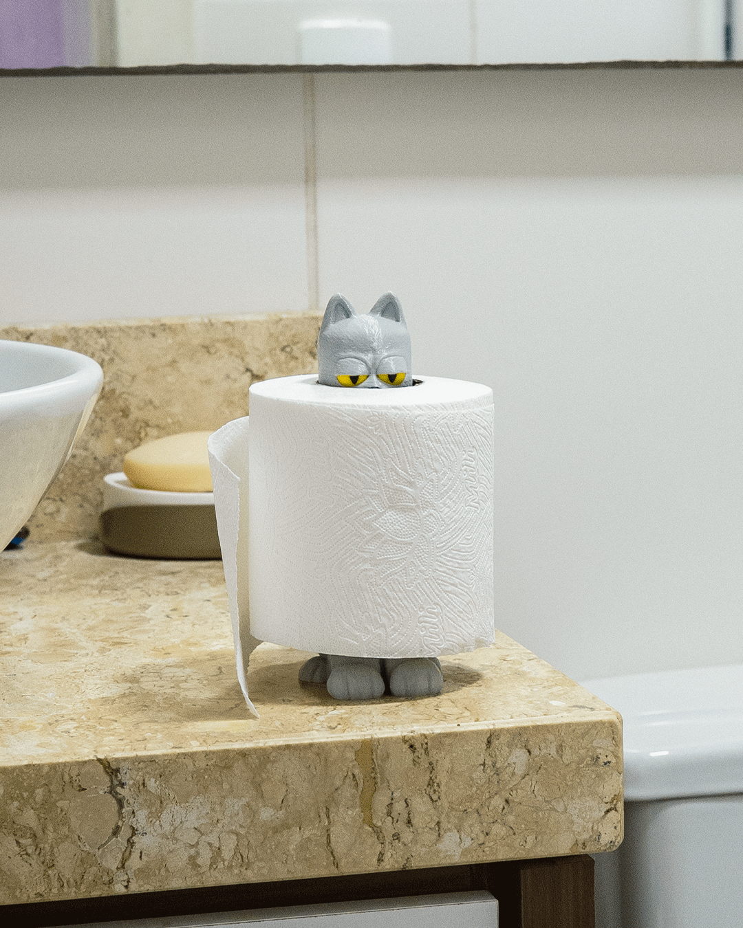 3D Printed Bathroom Toilet Paper Roll Holder - Cat In A Roll
