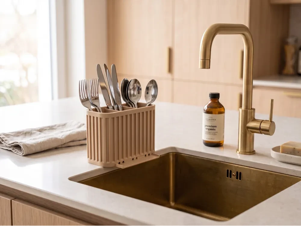 3D Printed - Any Colour - Japandi cutlery drainer with three compartments